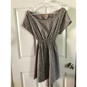 Pony print tie-back grey/turquoise/white dress